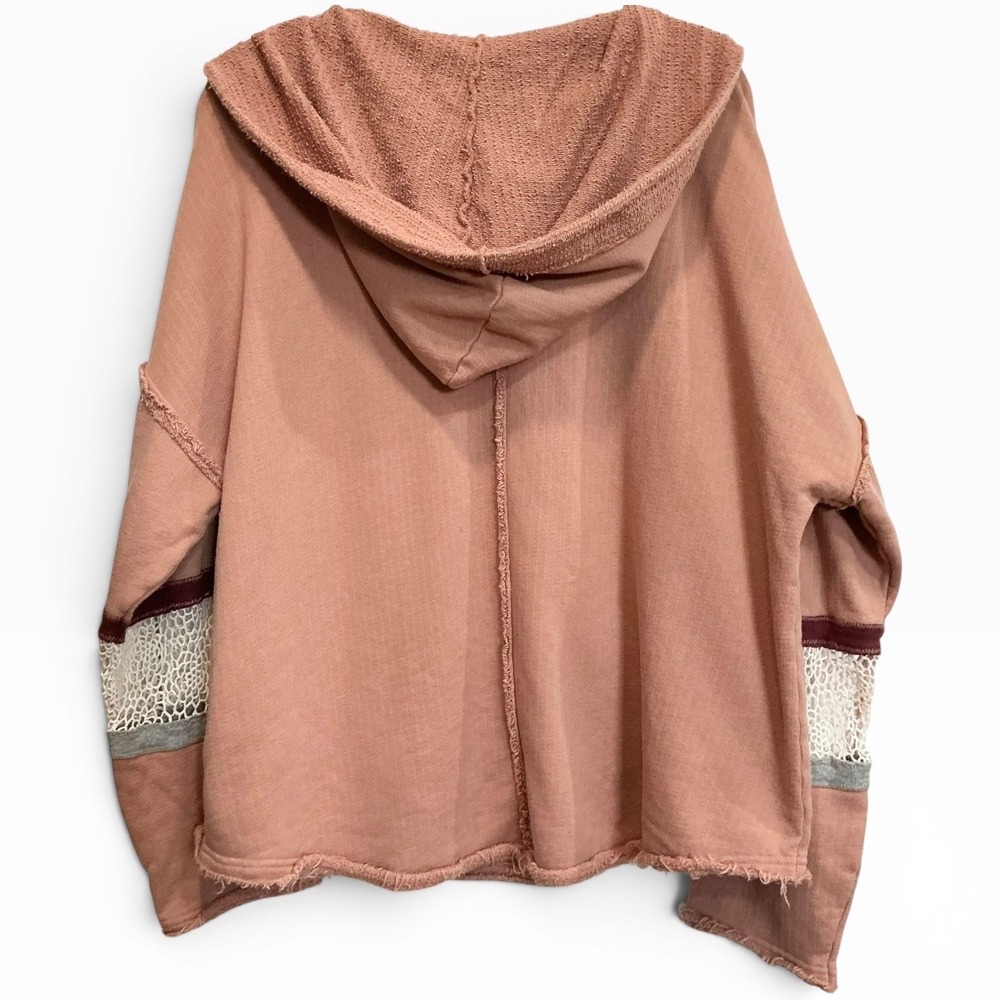 Free People Movement Dream Catcher Hoodie Oversized Rose Pink Crochet Lace Large - Picture 2 of 5